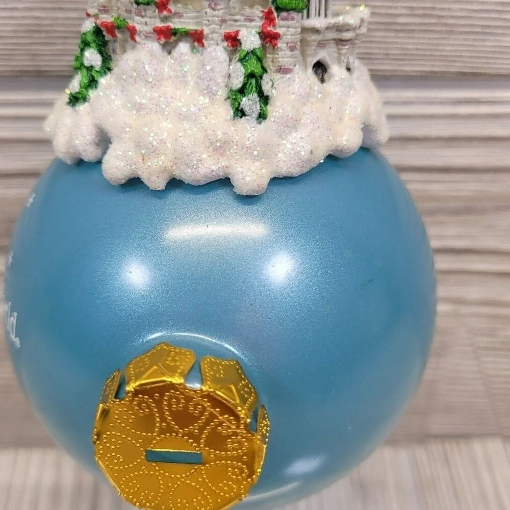 Disney World Christmas‎ Ornament Cinderella Castle Blue Glass Snowflake Ornament